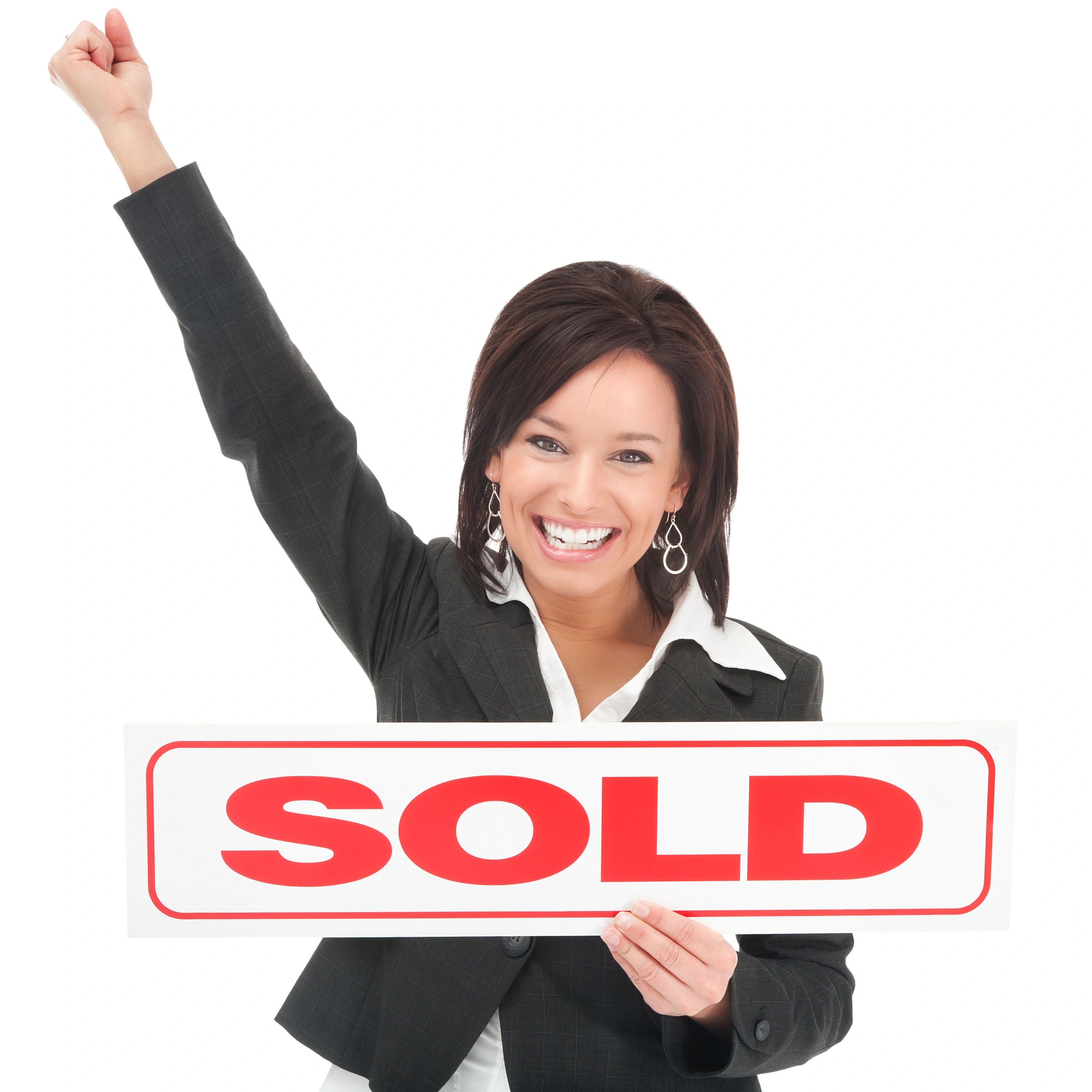 Real estate agent with sold sign