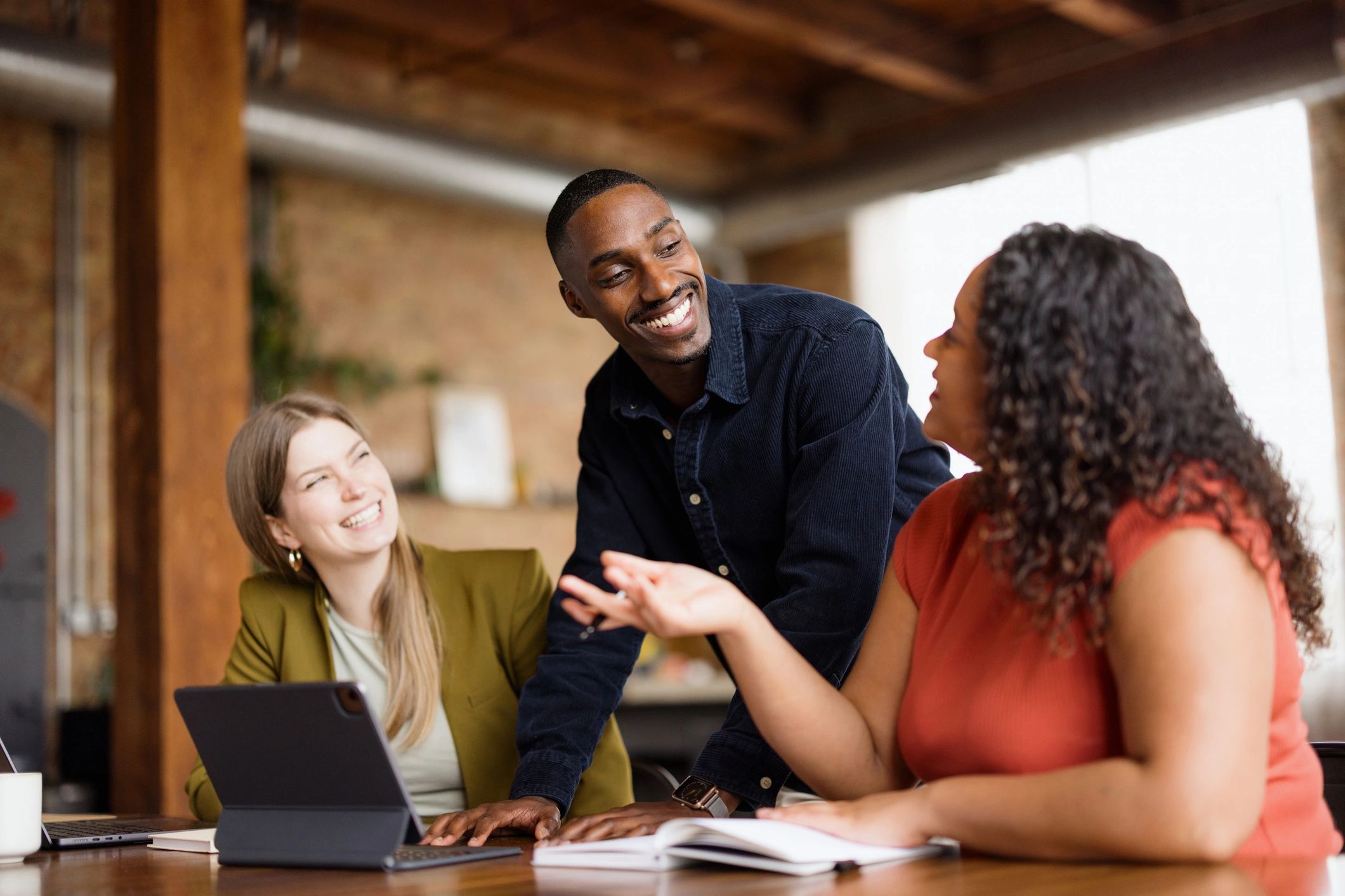 Business professionals collaborating in an office meeting