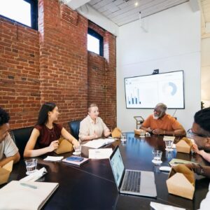 Team lunch meeting in the boardroom