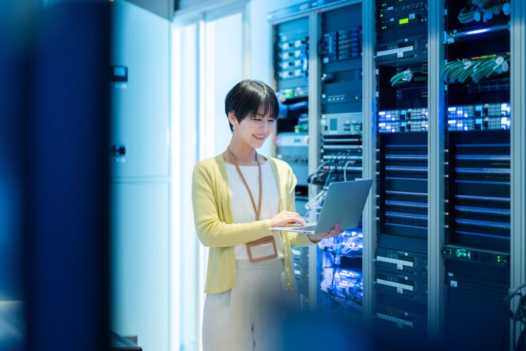 Engineer performing maintenance in the server room