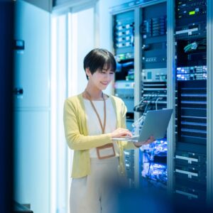 Engineer performing maintenance in the server room