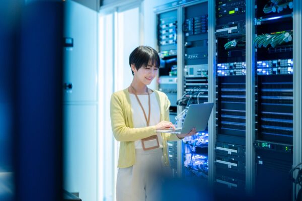 Engineer performing maintenance in the server room
