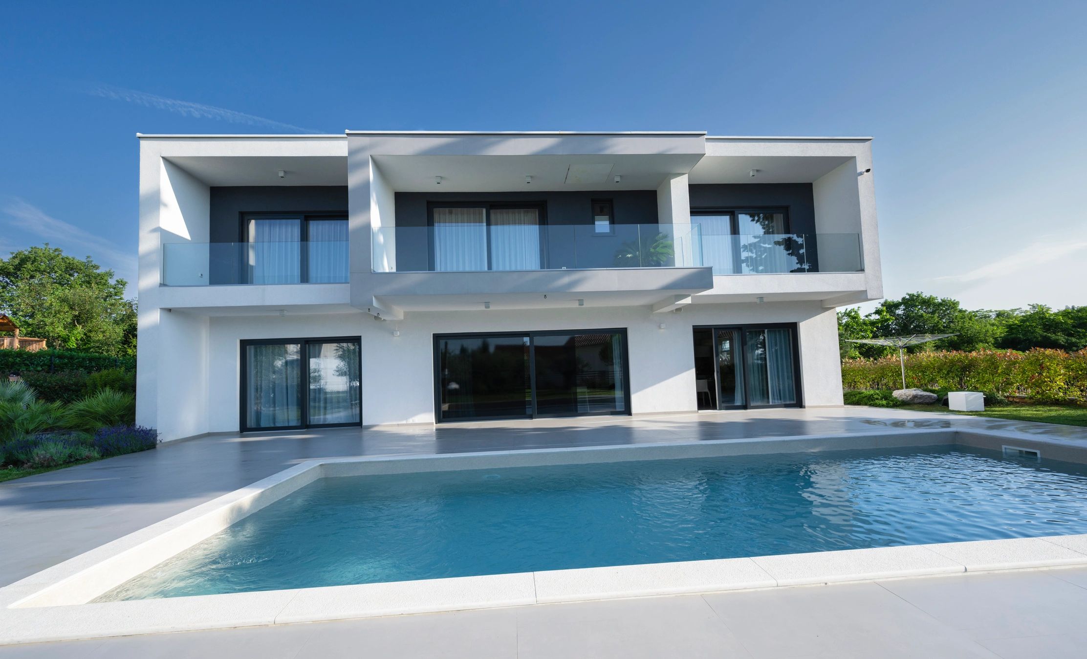 Luxury home exterior at sunset